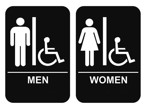 Ada Braille Men'S & Women'S Handicap Restroom Sign Set 6" X 9" Black ...