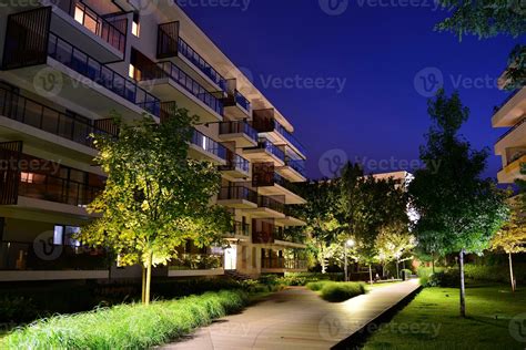 Exterior of apartment building at night 27851670 Stock Photo at Vecteezy