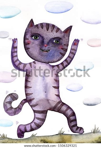 Watercolor Illustration Cartoon Funny Cat Stock Illustration 1506329321 | Shutterstock