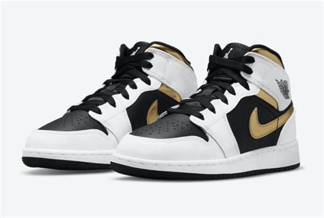 Air Jordan 1 Mid GS White Black Gold 554725-190 Release Date - SBD