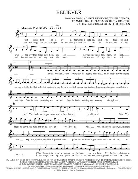 Imagine Dragons "Believer" Sheet Music Notes | Download Printable PDF Score 1210982