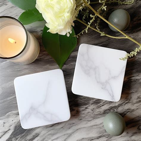 White Marble Set of 2 Square Coastersmarble - Etsy