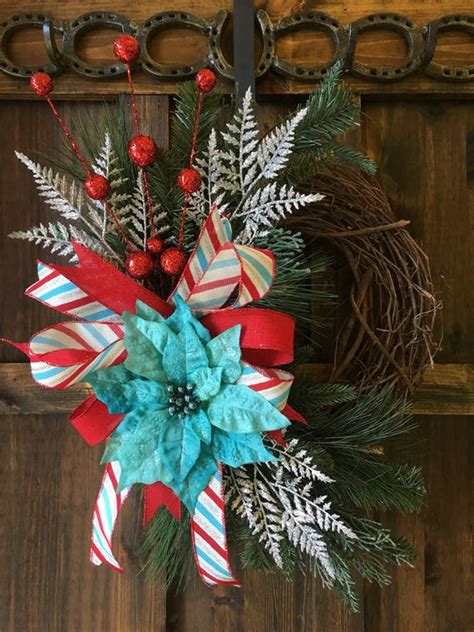 Christmas Wreath/Blue Poinsettia Christmas Wreath/Holiday