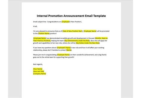 Editable Internal Promotion Announcement Email Template, Promotion ...