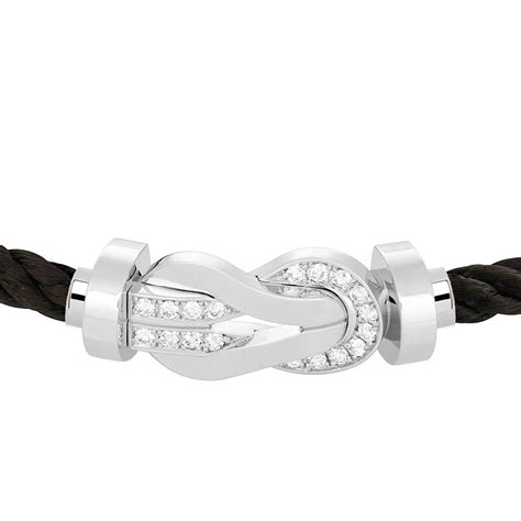 Achat Bracelet FRED 8°0 grand modèle boucle en or blanc, diamants et câble en acier noir