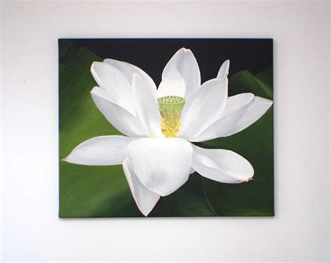 White Lotus Flower Painting Zen Decor Large Floral Wall Art | Etsy