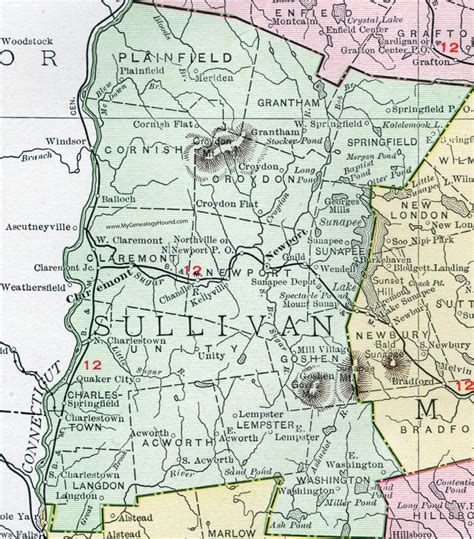 Sullivan County, New Hampshire, Map, 1912, Claremont, Newport ...