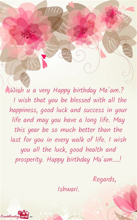 Wish u a very Happy birthday Ma'am - Free cards