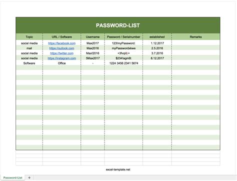 Free Printable Password Log Excel Template - Printable Templates Free