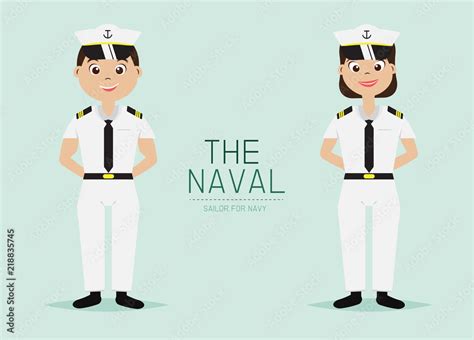 Vector Naval Officer with Navy Uniform,Cartoon Character design. Stock Vector | Adobe Stock