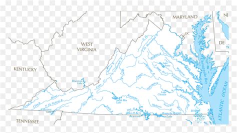 Major Rivers And Lakes In Virginia, With No Contour - Map Of Virginia ...