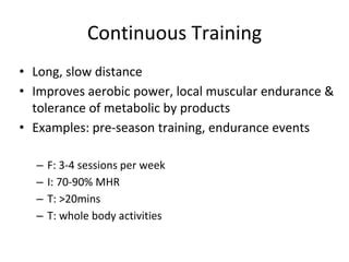 Fitness components tests & training principles