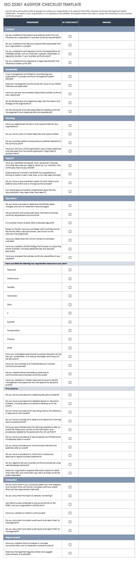 Business Continuity Checklist Template – PARAHYENA