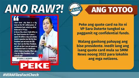 VERA FILES FACT CHECK: Sara Duterte quote on spending ‘P20M confidential funds a day’ is FAKE ...