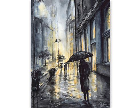 Rainy City Street Painting