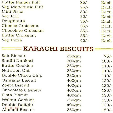 Menu of Karachi Bakery, Madhapur, Hyderabad | Dineout discovery