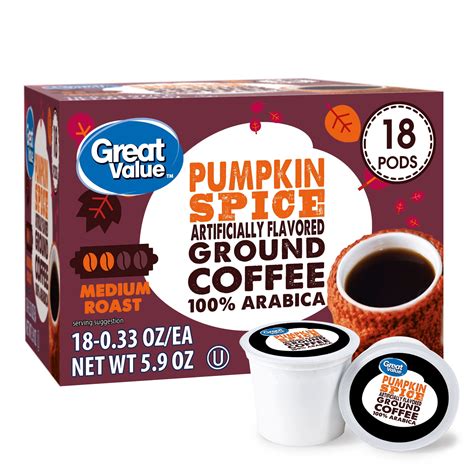 Great Value 100% Arabica Pumpkin Spice Medium Roast Ground Coffee Pods, 18 Ct - Walmart.com