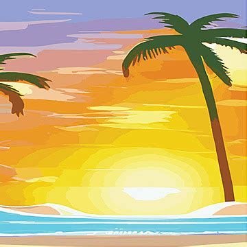 Vintage Palm Tree Sunset Background For Summer Vacation Logos Vector, Beautiful, Splendid, Sky ...