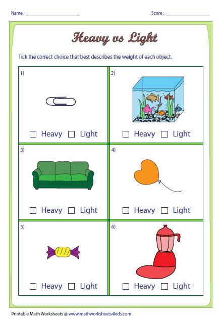 Heavy and Light Worksheets | Kindergarten measurement activities, Math ...