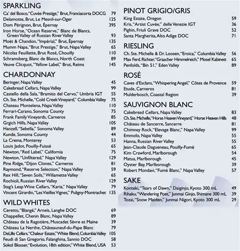 Menu at The Oceanaire Seafood Room restaurant, Houston