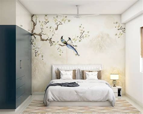 Spacious Master Bedroom Design With Wallpaper | Livspace