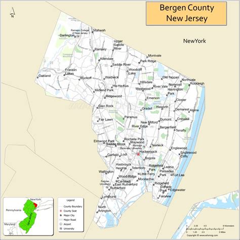 Map of Bergen County, New Jersey - Where is Located, Cities, Population ...