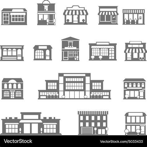 Stores and malls black white icons set Royalty Free Vector