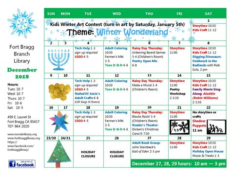 December Calendar of Events - Fort Bragg Library