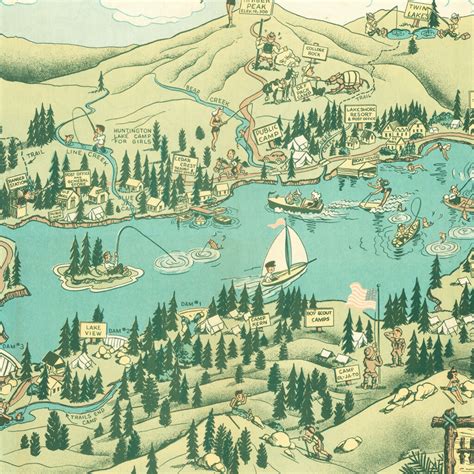 Vintage Map of Huntington Lake, 1940 by Ted's Vintage Art