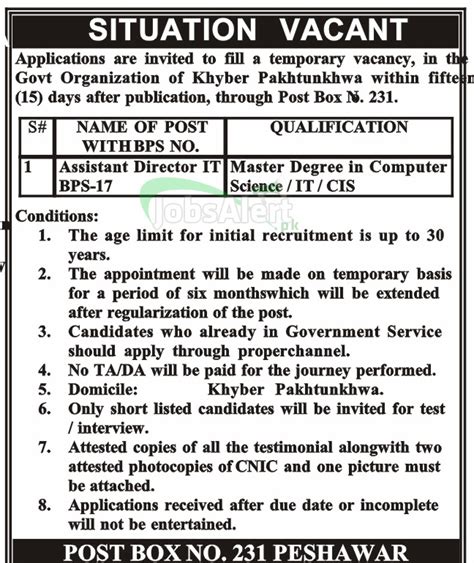 Assistant Director Jobs in Government Organization KPK | JobsAlert.pk