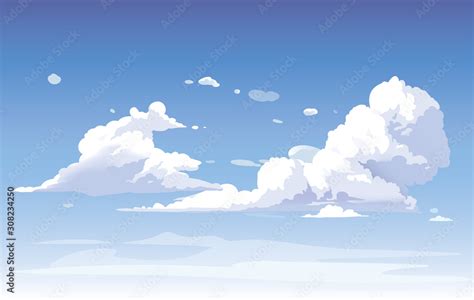 Vector blue sky clouds. Anime clean style. Background design Stock ...