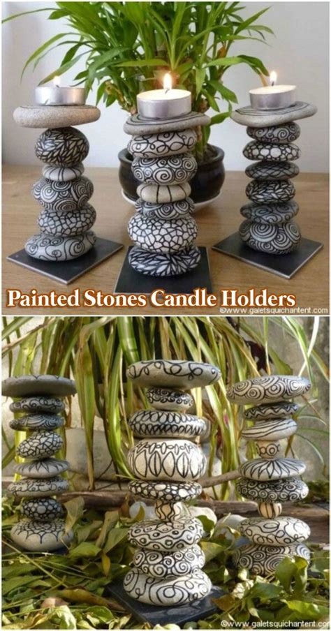 Stone Candle Holders - DIY Painted Stone Decorations You Can Do | Outdoor diy projects, Stone ...