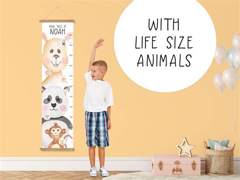 Personalised Animal Comparison Height Chart Hanging Children's Growth Tracker With Lifesize ...