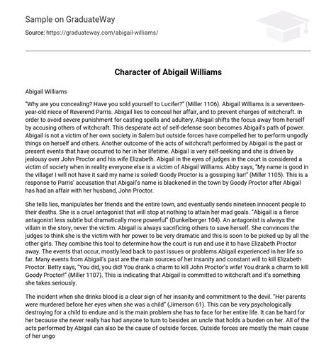 ⇉Character of Abigail Williams Character Analysis Essay Example ...