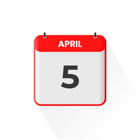 5th April calendar icon. April 5 calendar Date Month icon vector ...