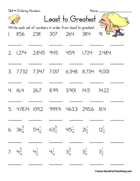 Ordering Fractions, Decimals, and Whole Numbers Worksheet | Have Fun Teaching