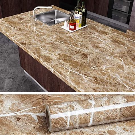 VEELIKE Brown Marble Contact Paper Peel and Stick Countertop Granite ...