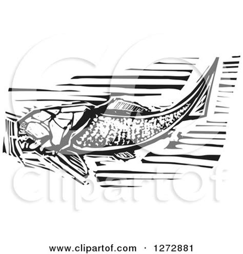 Clipart of a Black and White Woodcut Dunkleosteus Prehistoric Fish Skeleton - Royalty Free ...