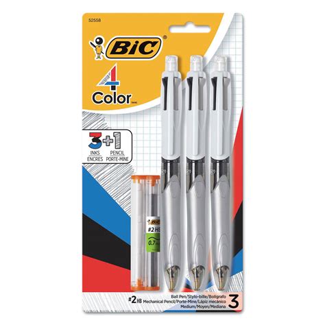 BIC 4-Color 3 + 1 Multi-Color Ballpoint Pen/Pencil, Retractable, 1 mm ...