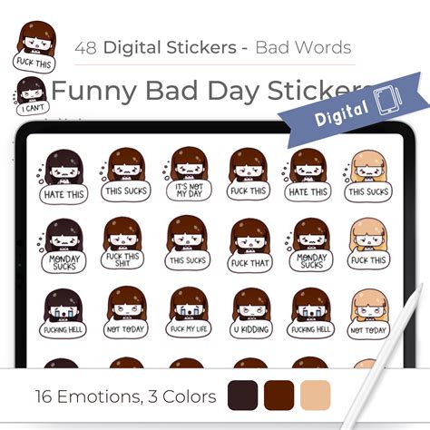 Bad Day Digital Stickers, Bad Words Digital Stickers, Emoji Goodnotes ...