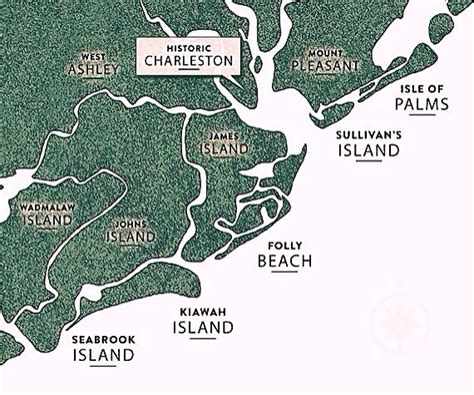 Map of Charleston's Five Beaches: Isle of Palms, Sullivan's Island ...