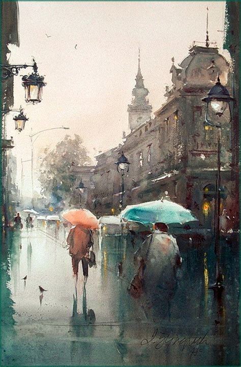 Dusan Djukaric Spring rain, watercolor, 36x55 cm | Watercolor paintings ...