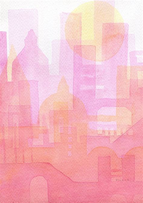 Abstract City Skyline ORIGINAL Watercolour Painting . Sunset | Etsy ...