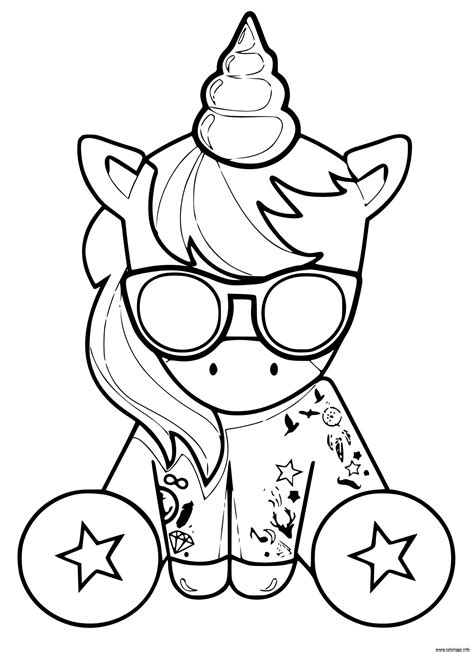 Coloriage licorne kawaii cool avec des lunettes et des tattoos à imprimer | Dessin licorne ...