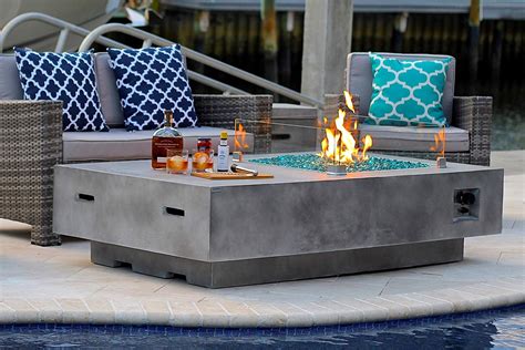 AKOYA Outdoor Essentials 65" Rectangular Modern Concrete Fire Pit Table ...