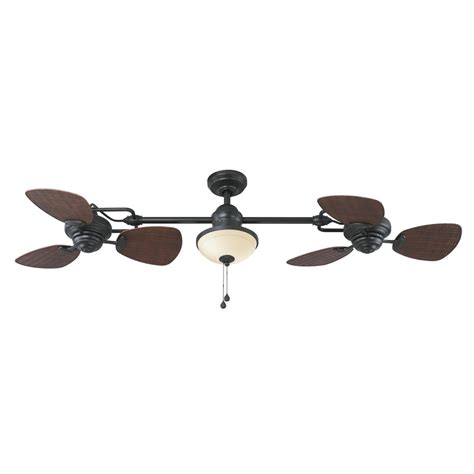 Harbor Breeze Twin breeze II 74-in Matte Black Indoor/Outdoor Ceiling Fan with Light Kit (6 ...