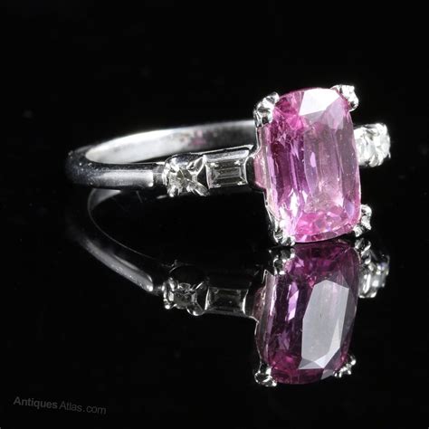 Antiques Atlas - Pink Sapphire Diamond Ring 14ct 3ct Pink Sapphire