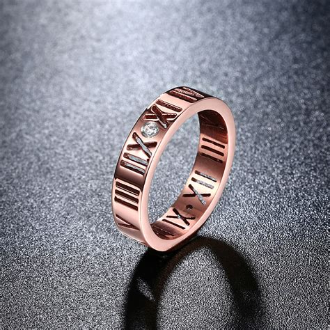 Roman Numeral Modern Ring // 14K Rose Gold Plating + Stainless Steel ...