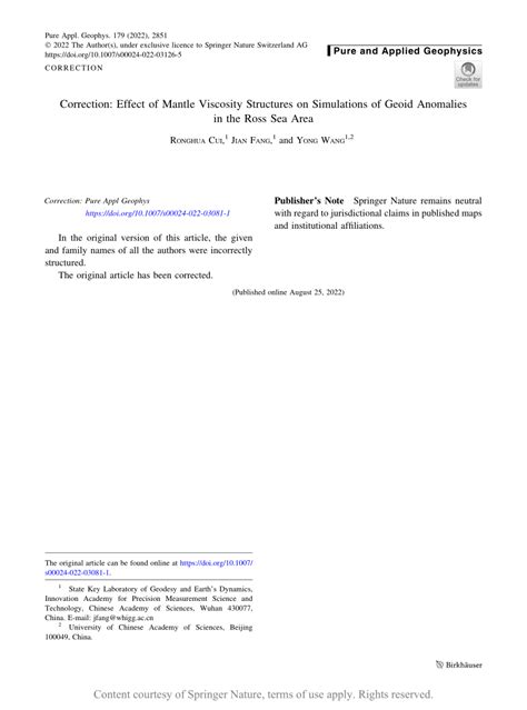 Correction: Effect of Mantle Viscosity Structures on Simulations of Geoid Anomalies in the Ross ...