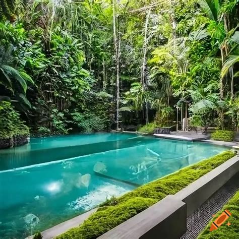 Futuristic modern house surrounded by jungle vegetation on Craiyon